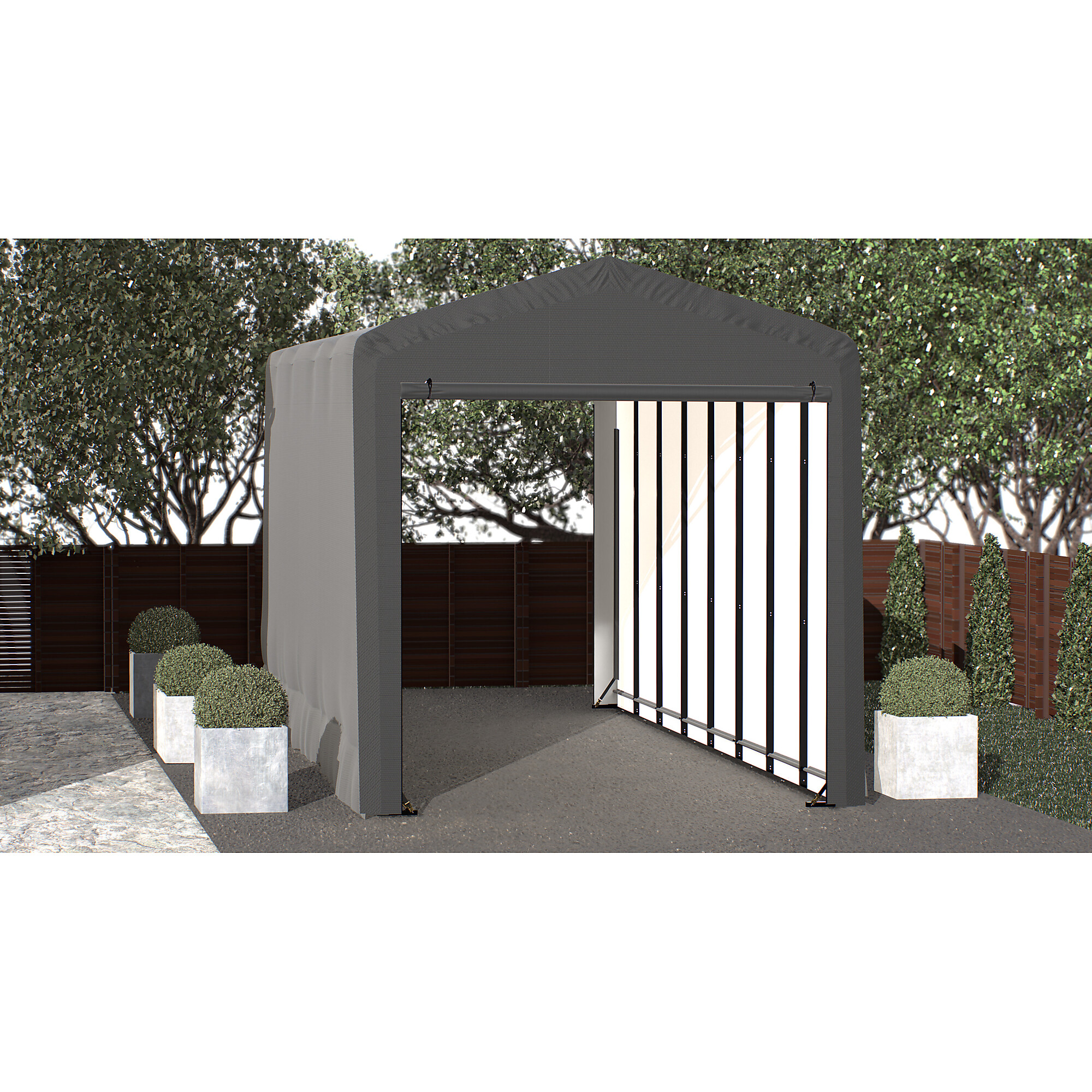 ShelterLogic ShelterTube Wind and Snow Rated Garage - 14ft. x 36ft. x 16ft., Industrial Steel Frame, Waterproof Fabric, Gray, Model# SQAACC0103C01403616